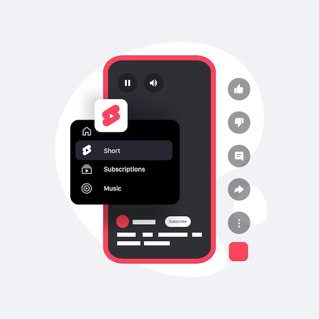 Interfaz de un clip de video corto en la ilustración vectorial del teléfono