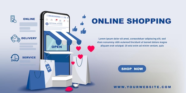 Interfaz de compras en línea de banner de venta en línea de conceptos de aplicaciones móviles o sitios web