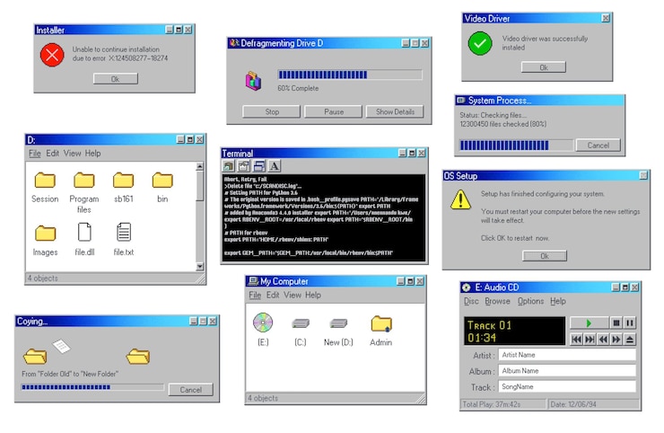 Vector interfaz de computadora de windows de software de pc vintage