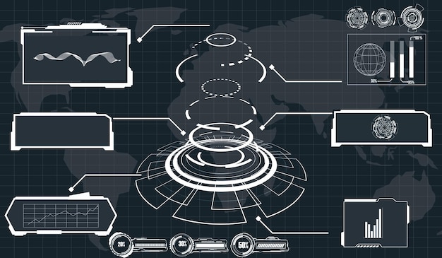 Vector interfaz digital paquete de conjunto de elementos hud pantallas de marco de interfaz de usuario títulos de llamadas círculo fui