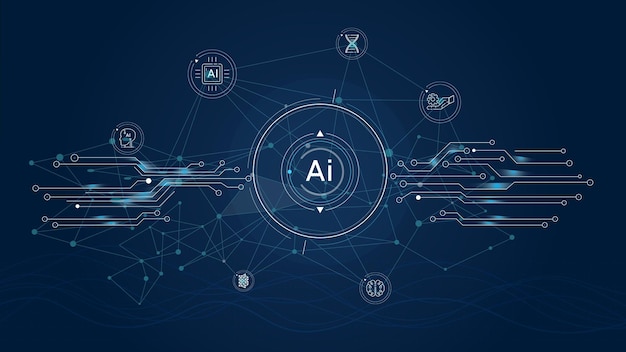 Interfaz futurista con chips electrónicos y inteligencia artificial