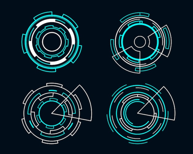 Interfaz futurista círculo azul hud establece diseño de tecnología vectorial.