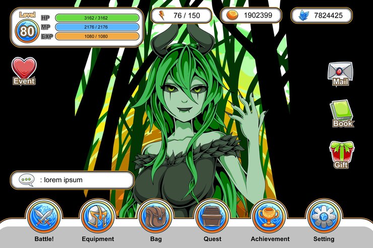 Vector interfaz gráfica de usuario del juego de anime