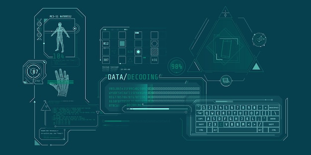 Interfaz hud futurista para la entrada y decodificación de datos personales
