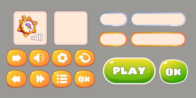 Interfaz de juego conjunto de iconos botones de navegación dibujos animados vectoriales conjunto de menú de interfaz de juego signo vacío