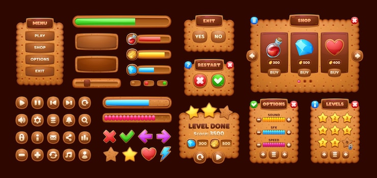 Vector interfaz de juego de cookie cracker elementos de juego ui