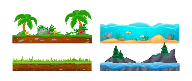 Vector interfaz de juego de paisaje de juego paisaje para juegos 2d paisaje con suelo de cactus suelo arenoso lava