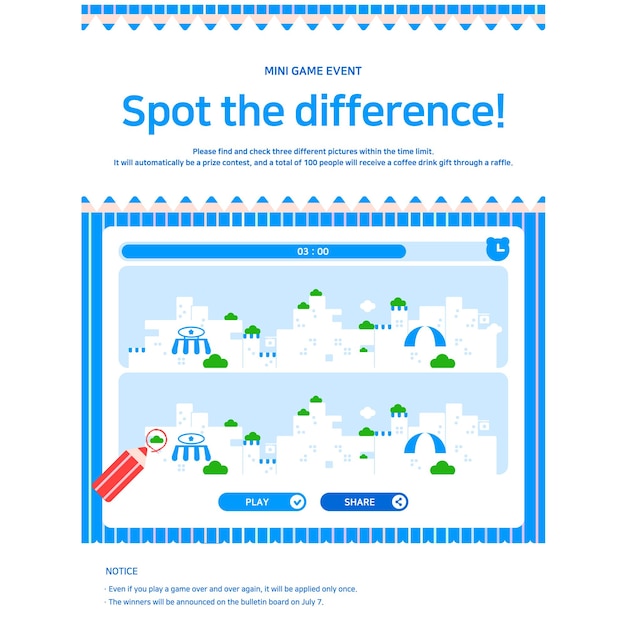 Vector interfaz del juego de rompecabezas de diferencias que se puede jugar fácilmente en la página web the spot the dif