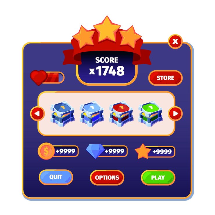 Vector interfaz de juego ui marcos interactivos para elegir cajas de fantasía en dibujos animados estilo estilizado accesorios de juego llamativos botones web vectoriales con lugar para texto
