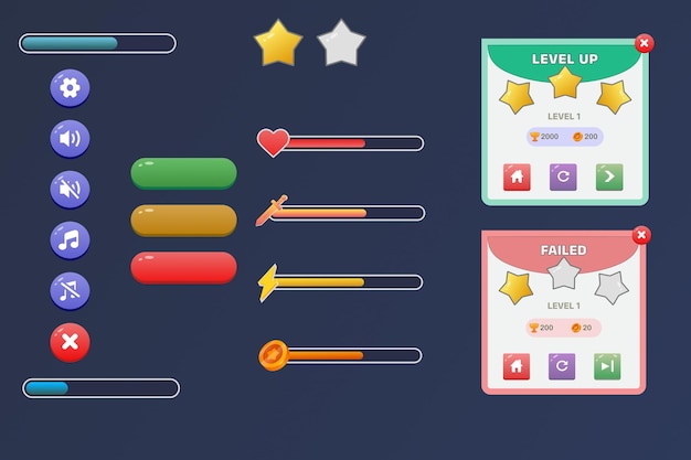 Interfaz de juego vectorial libre botón ui icono diseño vectorial marco de dibujos animados