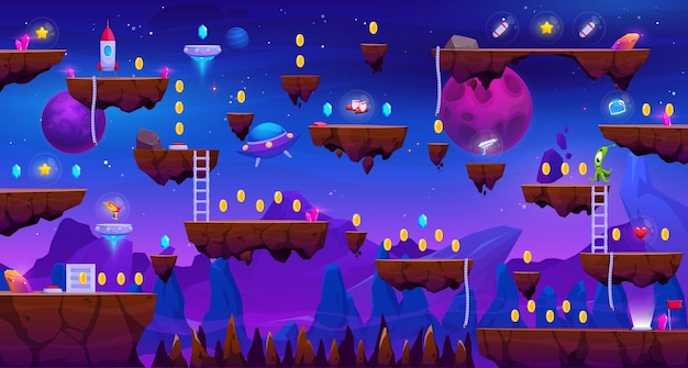 Interfaz de mapa de nivel de juego de planeta de espacio oscuro de arcade