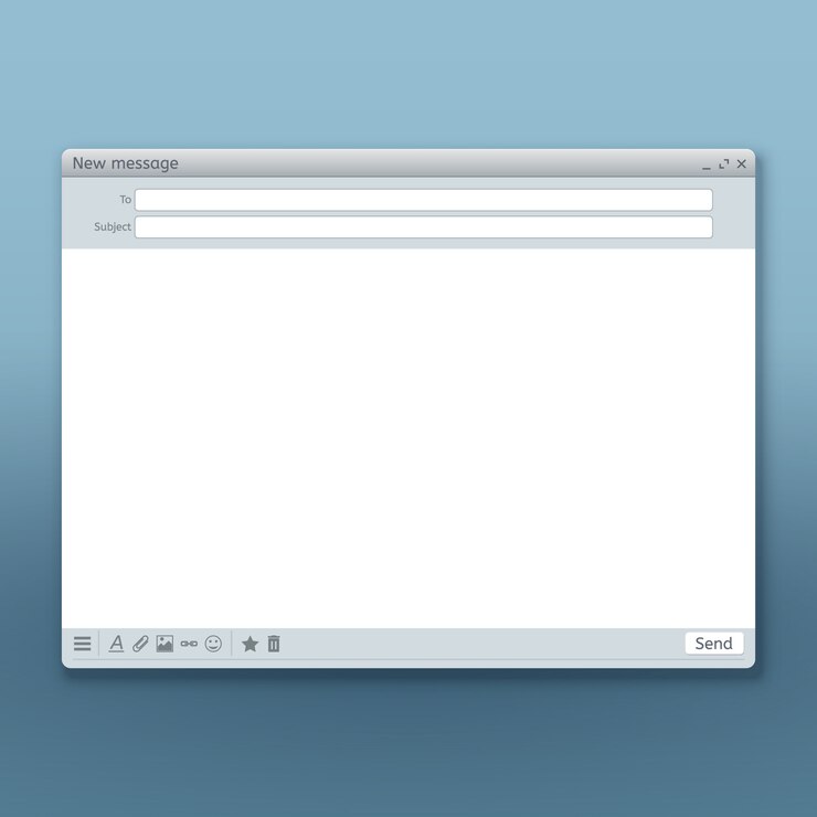 Vector interfaz de mensajes de correo electrónico con plantilla de formulario de envío. de formulario de página de correo, interfaz web de usuario enviar panel