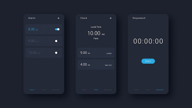 Interfaz moderna de alarma, reloj y cronómetro