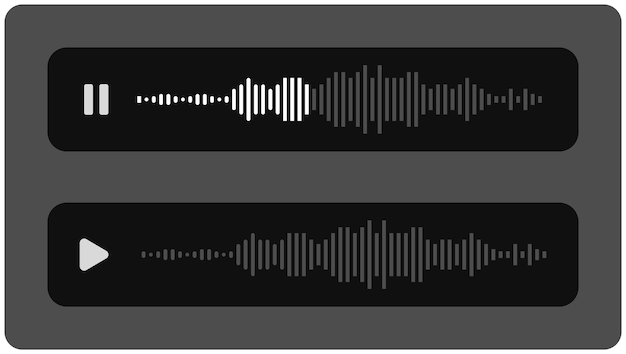 Interfaz moderna de mensajes de audio Diseño de interfaz de reproducción de notas de voz con forma de onda de sonido Reproducción y pausa