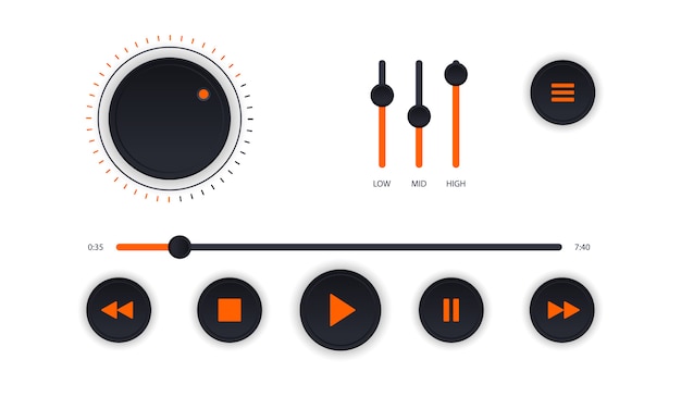 Vector interfaz moderna de reproductor de audio. panel de control de reproductor de audio blanco