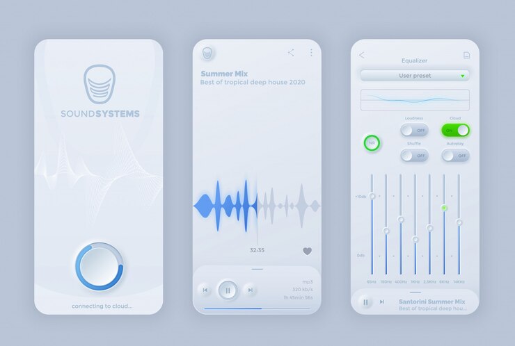 Vector interfaz de neomorfismo aplicación de interfaz de usuario del reproductor de música