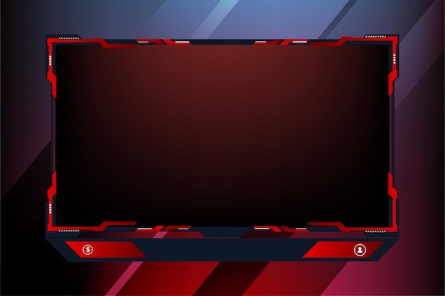 Interfaz de pantalla de transmisión de juegos Superposición de transmisión en vivo y diseño de vector de panel de pantalla con color rojo Diseño de superposición de juegos moderno sobre un fondo oscuro Diseño de borde de juego abstracto con botones