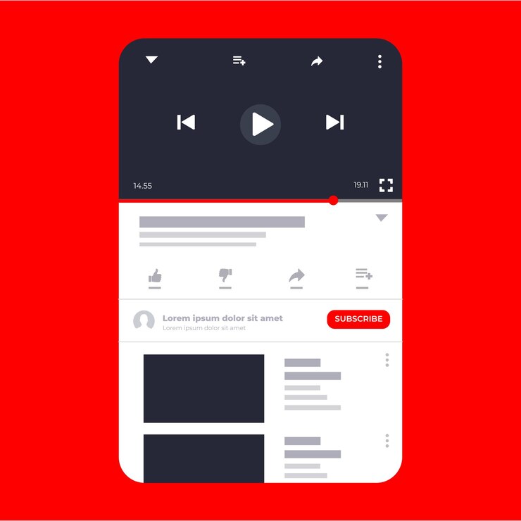 Vector interfaz de la plataforma de video en pantalla en el teléfono inteligente