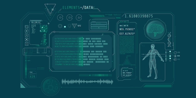 Interfaz de programa de investigación médica futurista con decodificación de datos