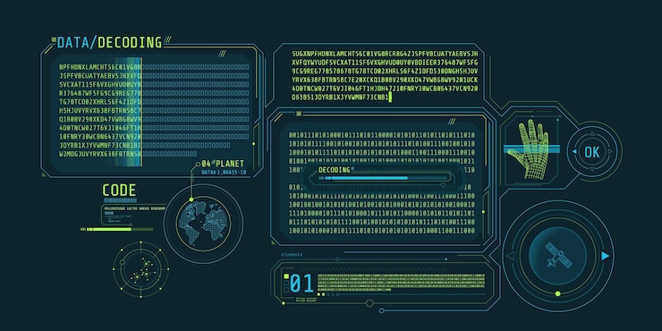 Vector interfaz del programa para procesar y decodificar datos satelitales ilustración vectorial