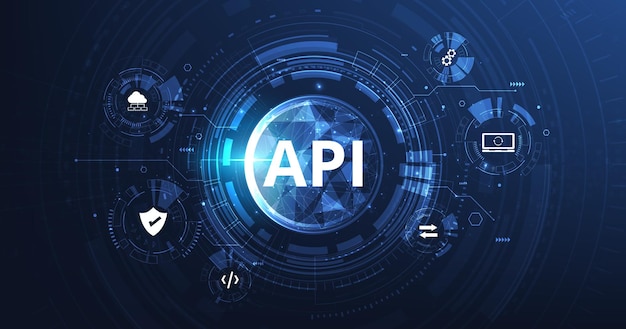 Interfaz de programación de aplicaciones API en fondo azul