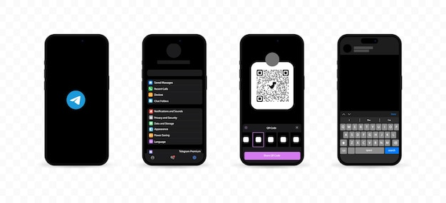 Interfaz de redes sociales de Telegram Maquetas de pantalla de iPhone Maquetas de páginas de Telegram Interfaz de redes sociales de pantalla de teléfono inteligente Maqueta de interfaz editorial de pantalla de teléfono de Telegram Ilustración vectorial