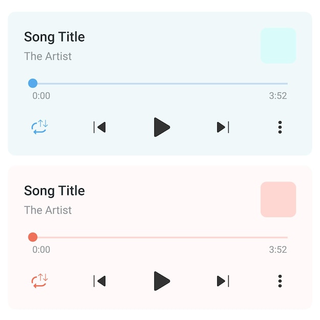 Interfaz de reproductor de música de medios aislada en fondo blanco plantilla de marco multimedia Mockup en vivo st