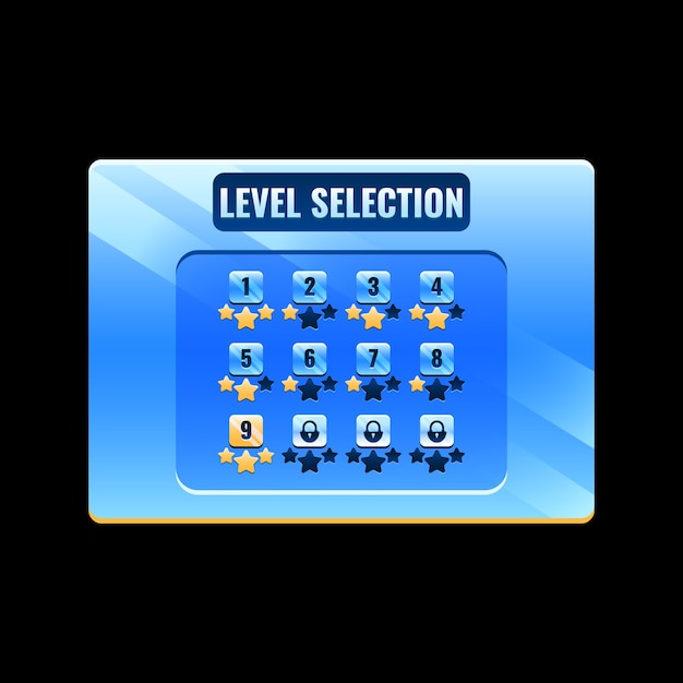 interfaz de selección de nivel de interfaz de usuario de juego espacial para elementos de activos de interfaz gráfica de usuario