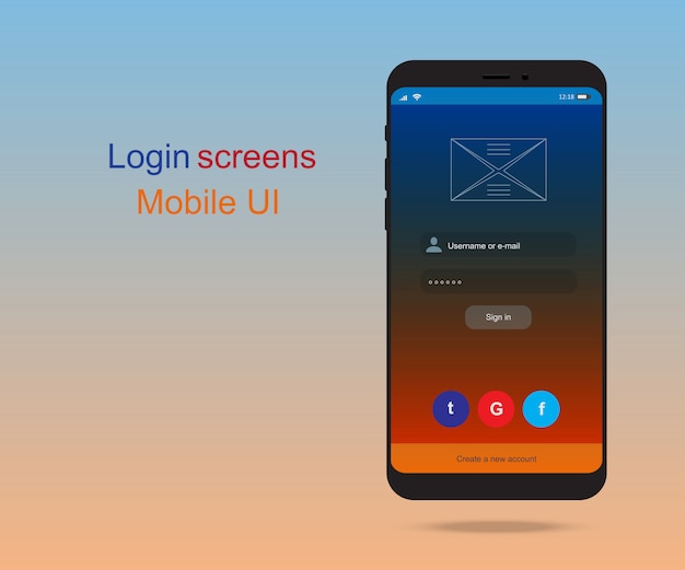 Vector la interfaz del teléfono móvil. aplicación con pantalla de ingreso y contraseña.