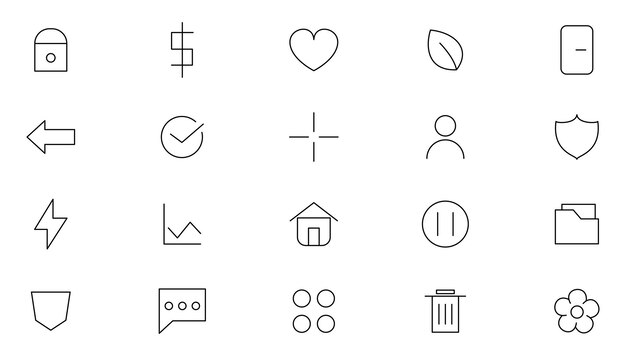Interfaz de usuario básica UI icono lineal conjunto de iconas de interfaz de usuario UI icono de mensaje de perfil de usuario