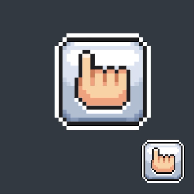 Interfaz de usuario del botón de señalar con el dedo en estilo pixel art