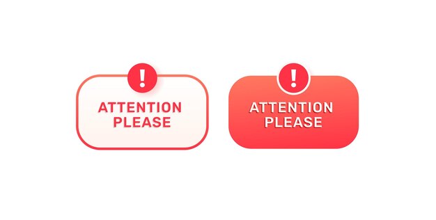 Vector interfaz de usuario clipart mensaje señal de notificación de alerta con icono de color rojo brillante atención, por favor