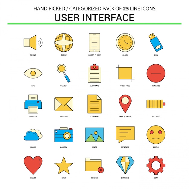 Interfaz de usuario conjunto de iconos de línea plana