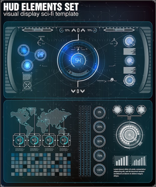 Interfaz de usuario futurista. Interfaz de usuario de HUD. Interfaz de usuario táctil gráfica virtual abstracta. Infografía.