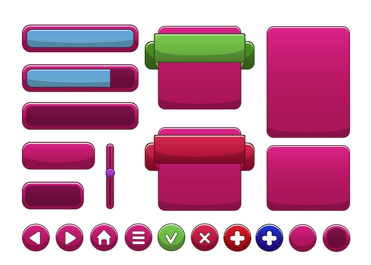 Vector interfaz de usuario del juego con botones delineados en rosa