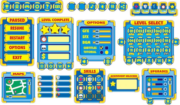 Interfaz de usuario del juego en estilo de dibujos animados