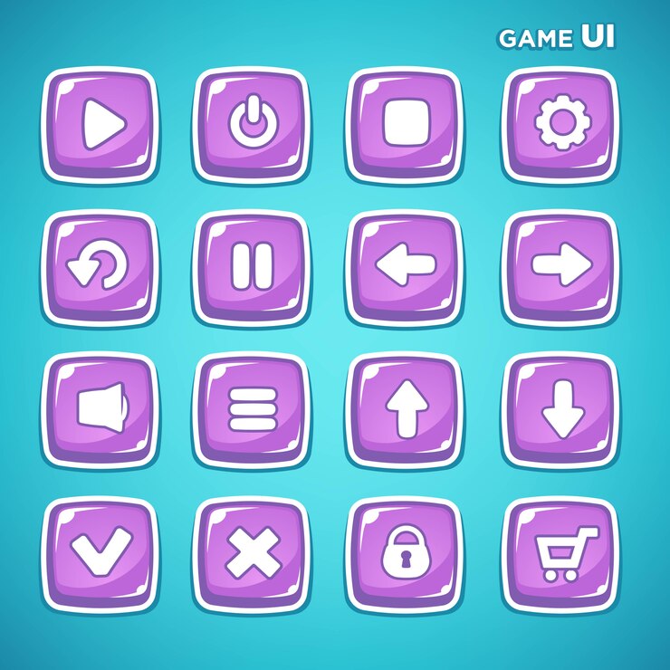 Vector interfaz de usuario del juego móvil, colección de vectores de iconos y botones