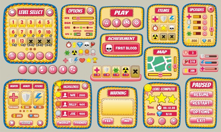Vector interfaz de usuario del juego de plataforma para aplicaciones móviles