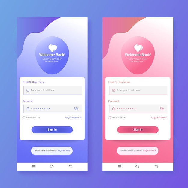 Interfaz de usuario moderna vectorial plantilla de diseño de página de inicio de sesión pantalla de inicio de sesión ui para iniciar sesión en la aplicación