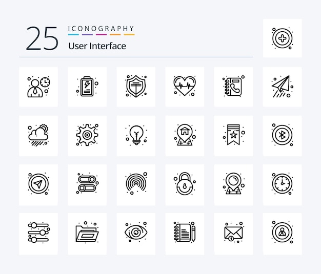 Interfaz de usuario Paquete de íconos de 25 líneas que incluye pulso de directorio de protección de teléfono de papel
