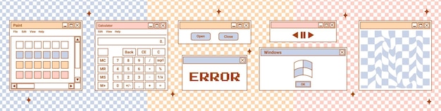 Interfaz de usuario pegatinas y2k Nostalgia elementos de PC y sistema operativo Vector de pasteles delicados