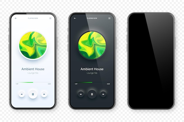 Vector interfaz de usuario de reproductor de audio en línea aplicación de teléfono inteligente ui diseño de música medios de transmisión y escucha