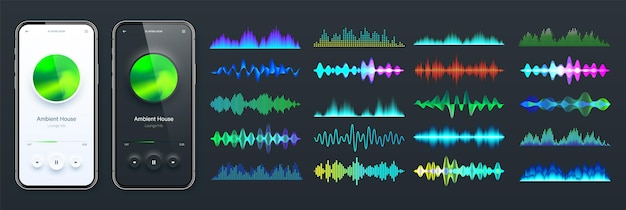 Interfaz de usuario de reproductor de audio en línea aplicación de teléfono inteligente ui diseño de transmisión y escucha de medios musicales.