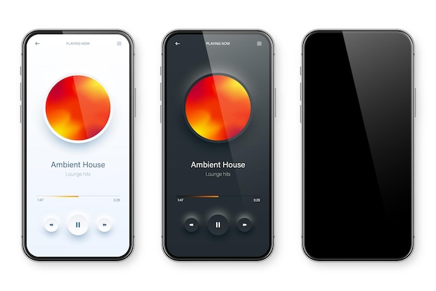 Vector interfaz de usuario de reproductor de audio en línea aplicación de teléfono inteligente ui diseño de transmisión y escucha de medios musicales