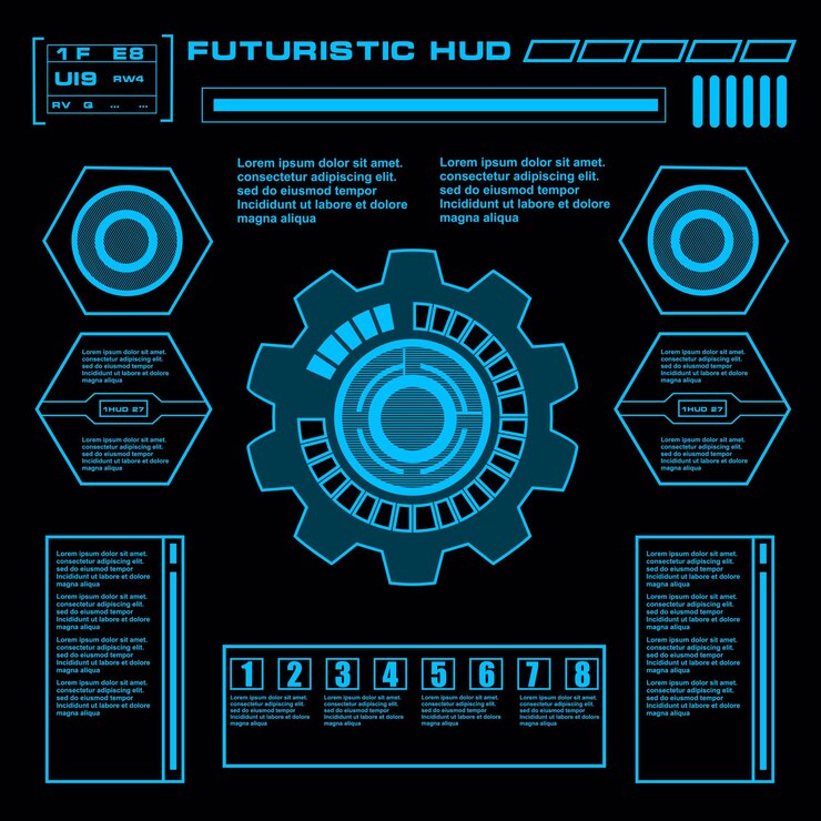 Vector interfaz de usuario táctil gráfica virtual azul futurista