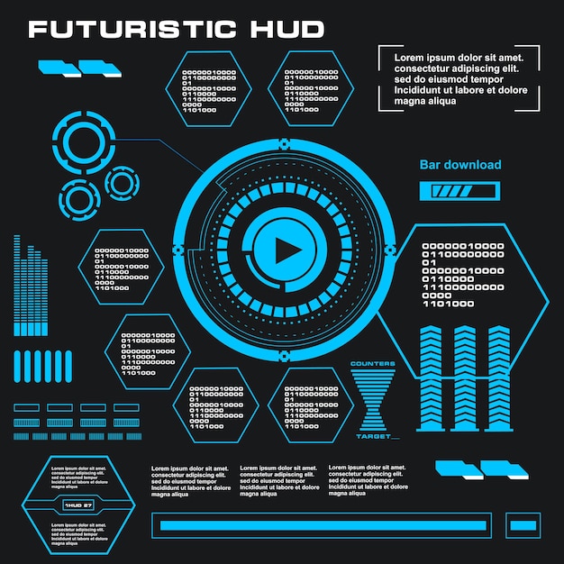 Vector interfaz de usuario táctil gráfica virtual azul futurista