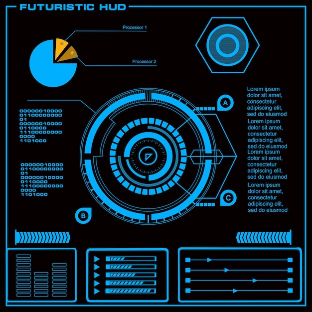 Vector interfaz de usuario táctil gráfica virtual azul futurista