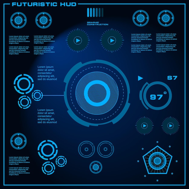 Interfaz de usuario táctil gráfica virtual azul futurista