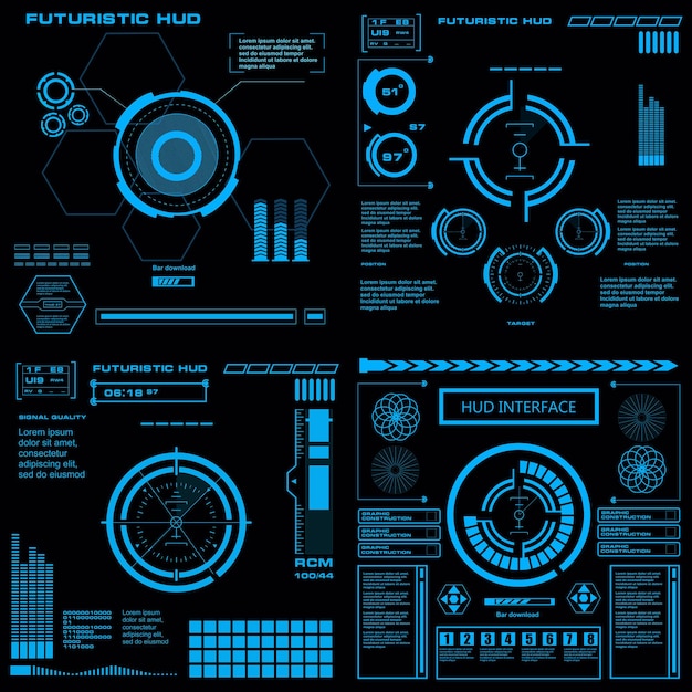 Interfaz de usuario táctil gráfica virtual azul futurista