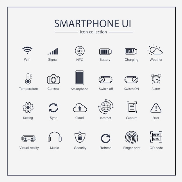 Interfaz de usuario de teléfono inteligente Conjunto de colección de iconos.